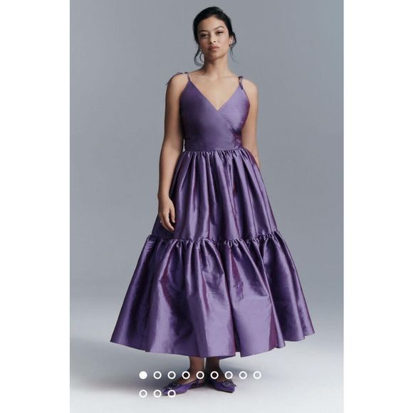 New Anthropologie Bloni Tiered Shine Dress Size Xxs - Picture 5 of 10